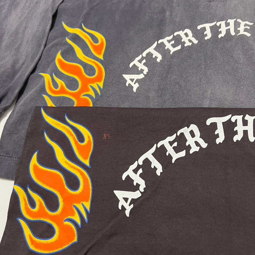 Printing proofing SAINT Mxxxxxx M/AFTER LS_TEE/BLACK flame arrow letter M retro old long tee washed black S-XL